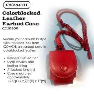 Coach Crimson Red Leather Earbud Case with Lanyard strap